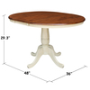 International Concepts Round Pedestal Table, 36 in W X 48 in L X 29.3 in H, Wood, Antiqued Almond/Espresso K12-36RXT